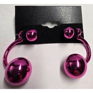 New‎ VTG Shiny Retro Pink Double Ball Drop Pierced Statement Earrings BarbieCore